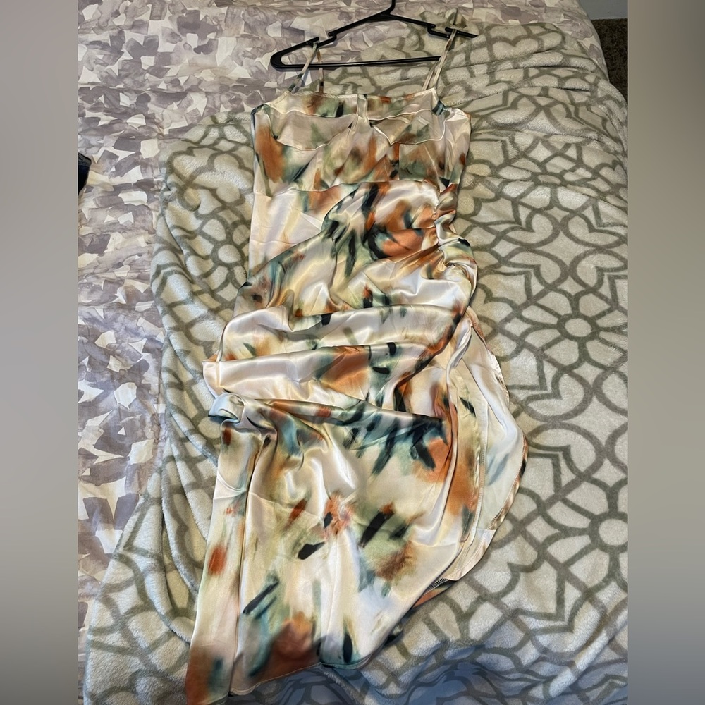 SHEIN SXY Tie Dye Split Thigh Satin Cami Dress